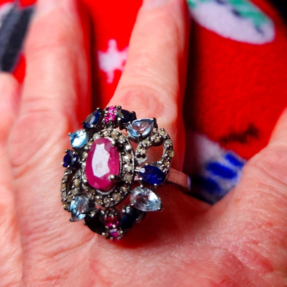 Lovely multi stone ring 7 - Picture 2 of 4